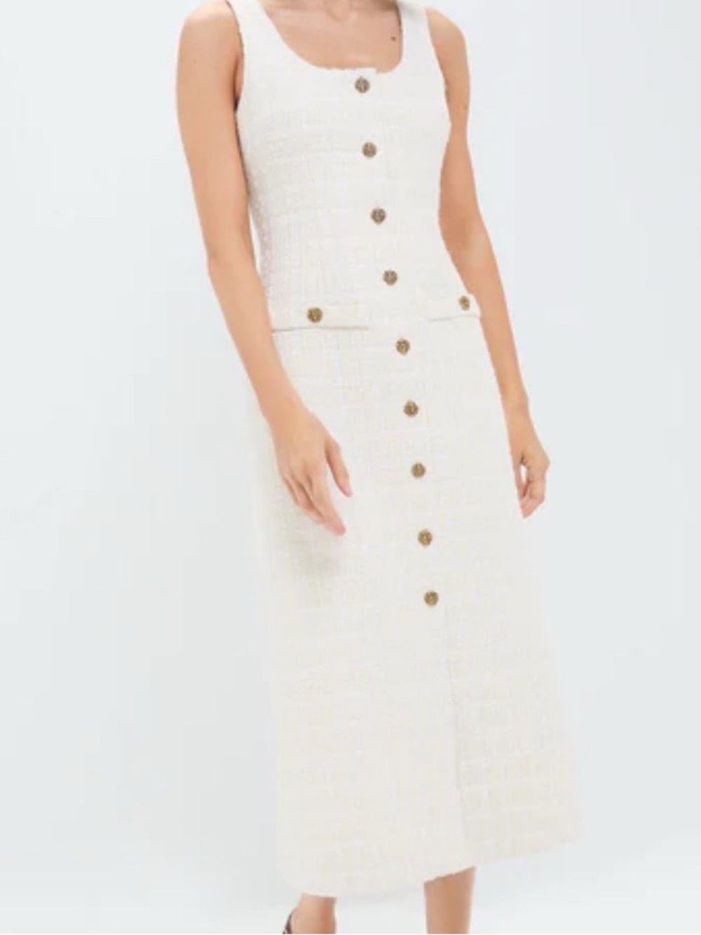 Tuckernuck Cream Tweed Button-Front Midi Dress